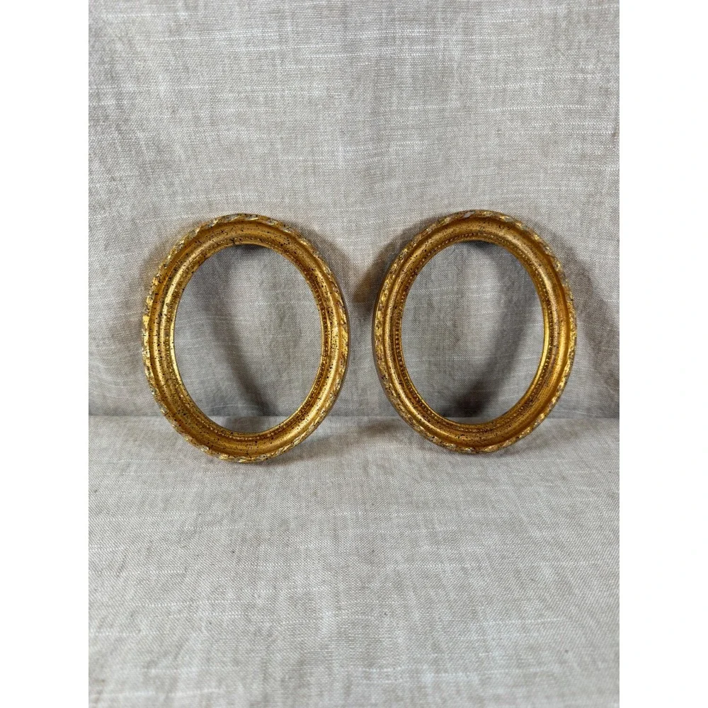 Pair Vintage Italian Gilt Oval Frames Florentine Gold Wood Open Frames